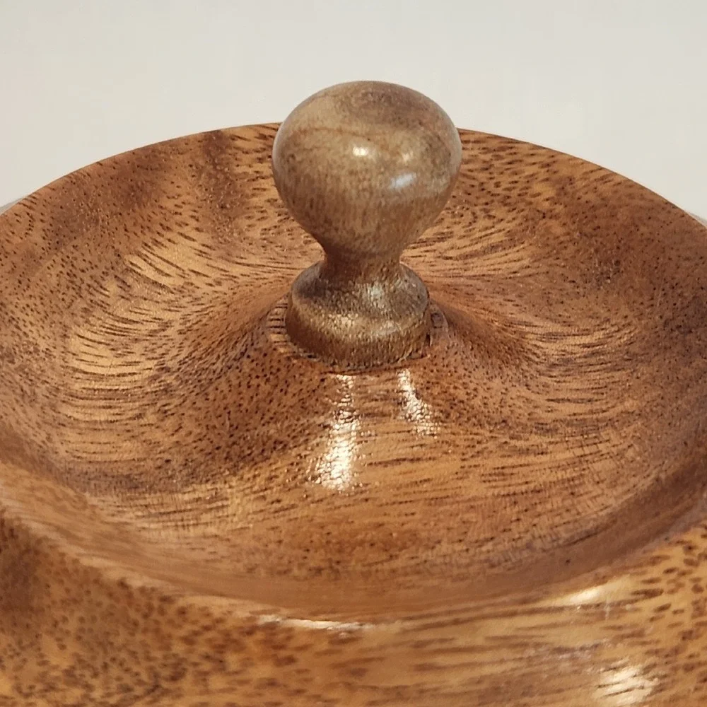 Hand Crafted Lidded Wood Bowl with Finial on Top Trinket‎ Bowl Engraved 